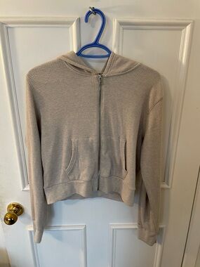 Harlow Beige Waffle-Knit Zip Hoodie